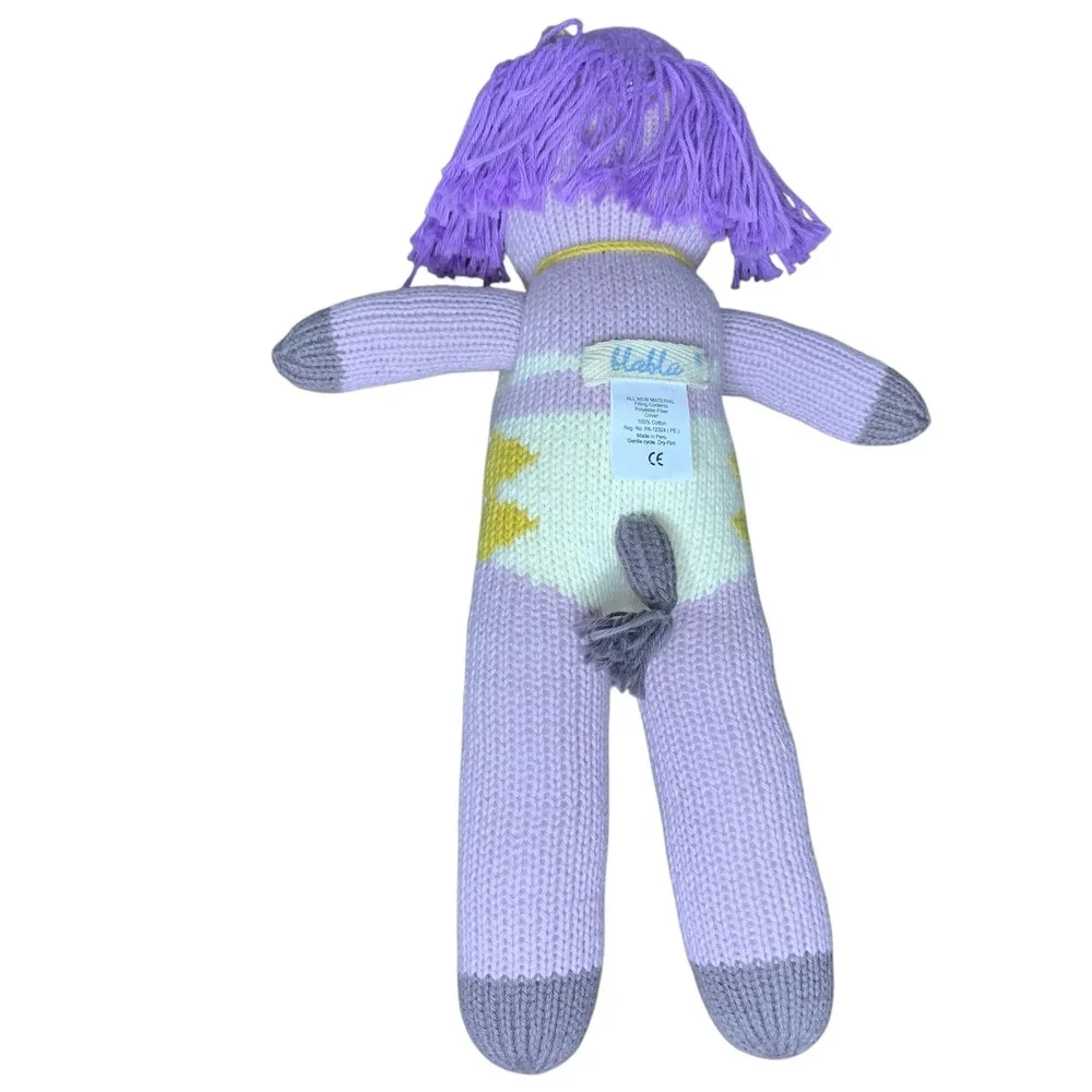 Blabla Kids Knit Doll‎ Plush Toy Purple Hair Yellow Bow Striped Outfit 14